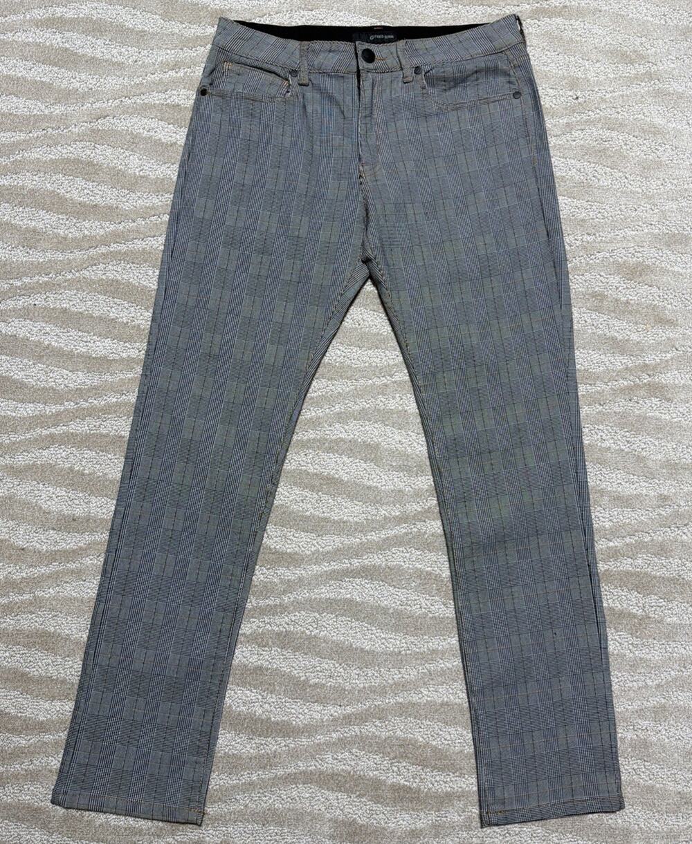 Fried Denim Pants Mens 38x32 Gray Plaid Slim Skinny Stretch Jeans Casual Y2K